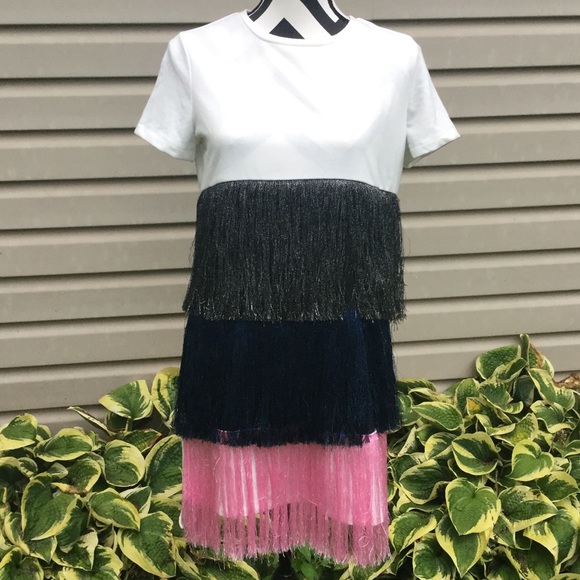 NWT Zara Tiered Fringe T-shirt Dress - Picture 6 of 8